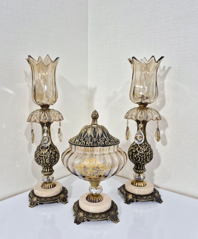 شمعدان و شکلاتخوری آنتیک طرح امپراتور / پایه سنگی
